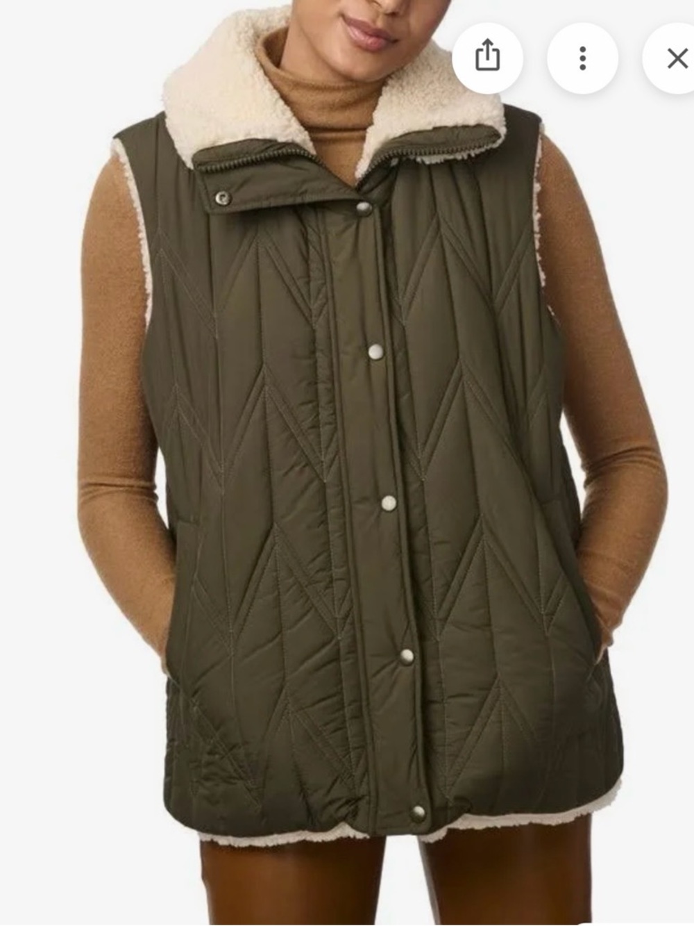Bernardo Olive Green Quilted Sleeveless Vest with Cream Sherpa